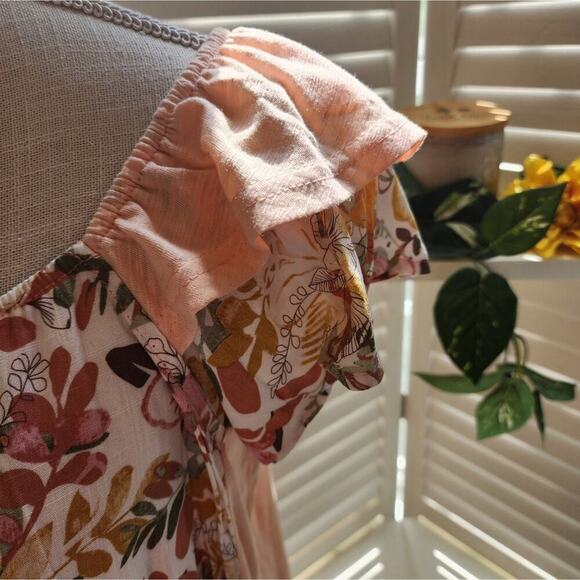 mBOUTIQUE NWOT PEACH FLORAL LAYERED CAP SLEEVE BLOUSE MULTIPLE SIZES - Picture 4 of 10